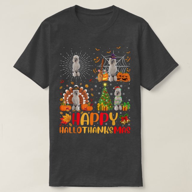 Halloween Christmas Funny Standard Poodle Dog Hall T-Shirt (Design Front)