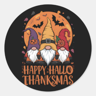 Halloween Christmas Happy HalloThanksMas Gnomes Classic Round Sticker