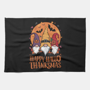 Halloween Christmas Happy HalloThanksMas Gnomes Tea Towel
