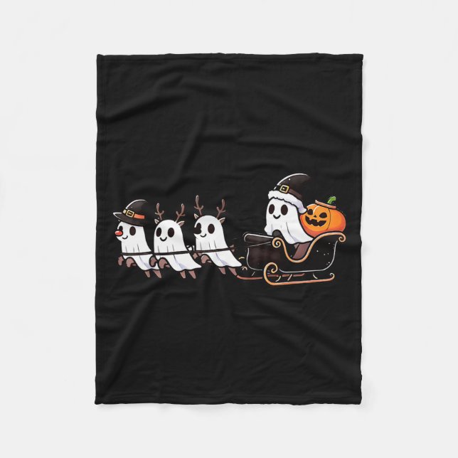 Halloween Christmas Santa's Reindeer Ghost Happy G Fleece Blanket (Front)