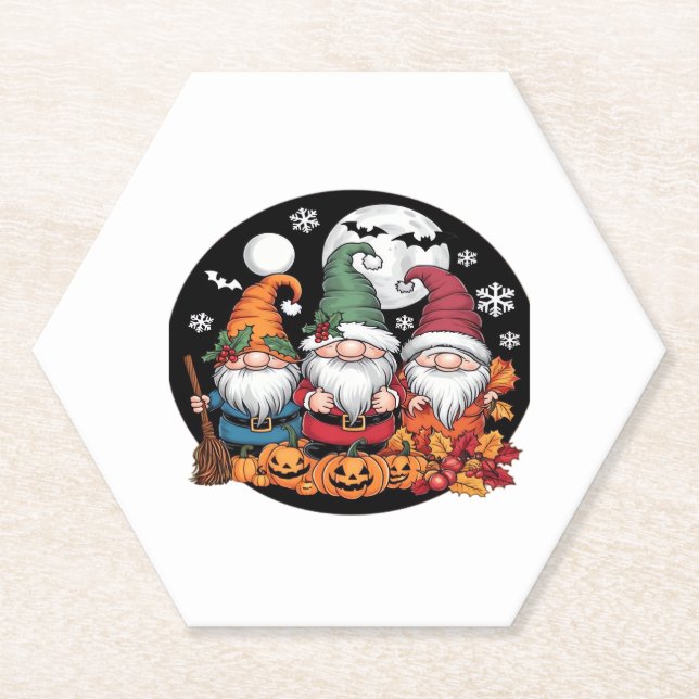 Halloween Christmas Thanksgiving Gnomes Classic T- Paper Coaster (Front)