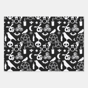 Halloween Christmas Witchy Occult Gothic Pattern Wrapping Paper Sheet