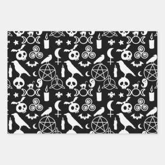 Halloween Christmas Witchy Occult Gothic Pattern Wrapping Paper Sheet