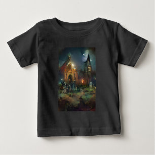 Halloween Church, Moonlight, Horror Cemetery   Baby T-Shirt