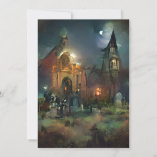 Halloween Church, Moonlight, Horror Cemetery Thank You Card