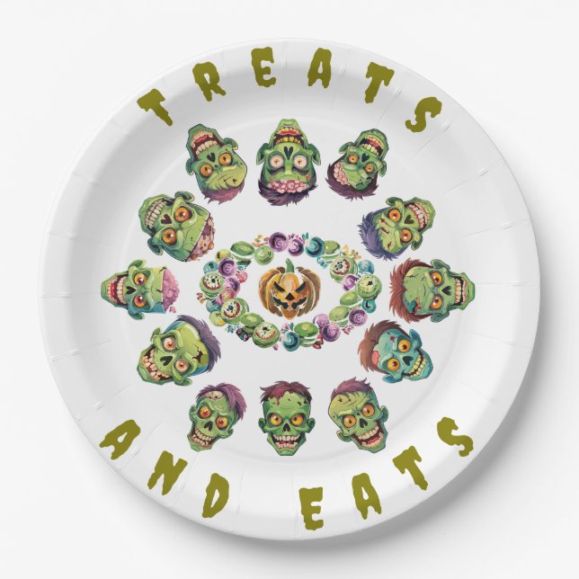 Halloween Circle of Zombies Paper Plate (Front)