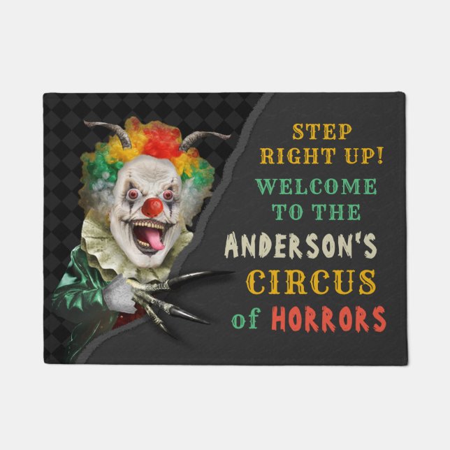 Halloween Circus Clown Scary Carnival Horrors Name Doormat (Front)