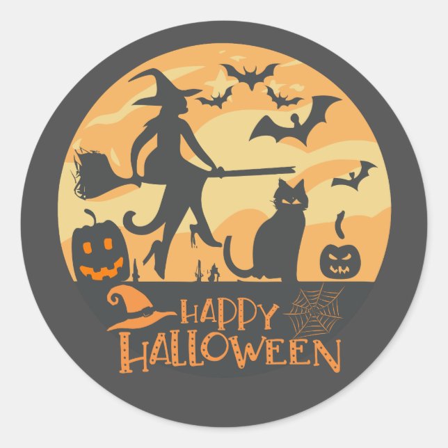 Halloween City and black Cats Classic Round Sticker (Front)