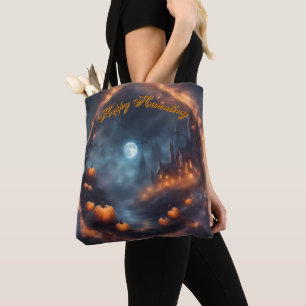 Halloween City Haunted Portal Glowing Lights Tote Bag