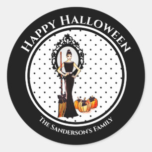 Halloween Classic Elegant Black Dress Polka Dots Classic Round Sticker