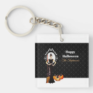 Halloween Classic Elegant Long Black Dress Canvas Key Ring