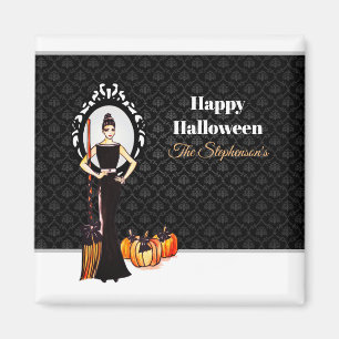 Halloween Classic Elegant Long Black Dress Canvas  Magnet