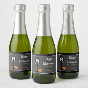 Halloween Classic Elegant Long Black Dress Fashion Sparkling Wine Label