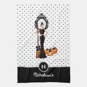 Halloween Classic Elegant Long Black Dress Fashion Tea Towel