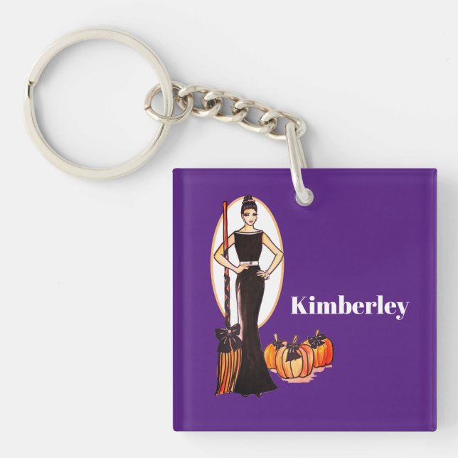 Halloween Classic Elegant Long Black Dress Key Ring (Front)