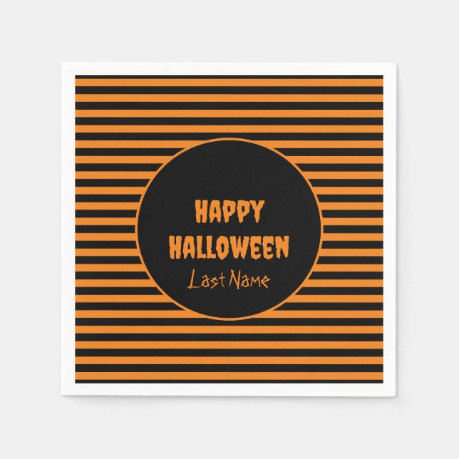 Halloween Classic Orange and Black Striped  Napkin (Front)
