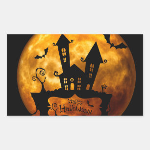 Halloween Classic Round Sticker/Haunted Scene Rectangular Sticker
