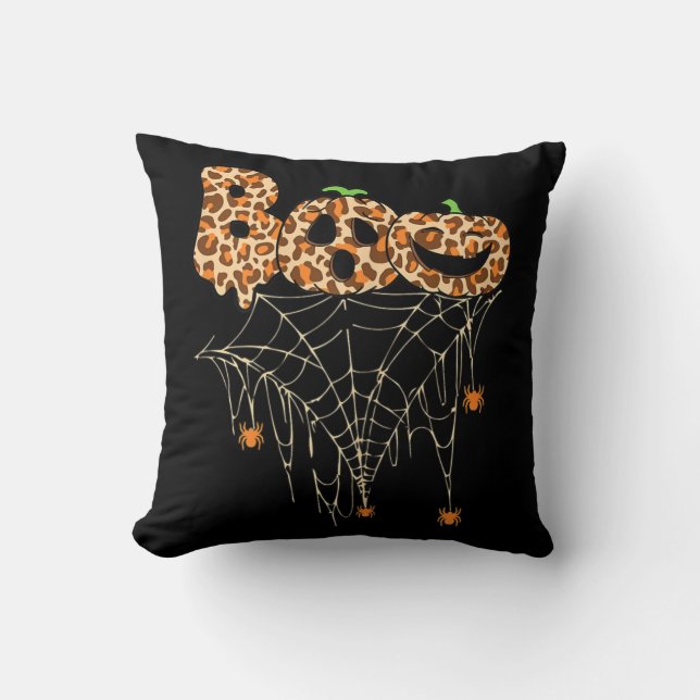 Halloween Clothes Spider Web Fall Pumpkin Cheetah  Cushion (Front)