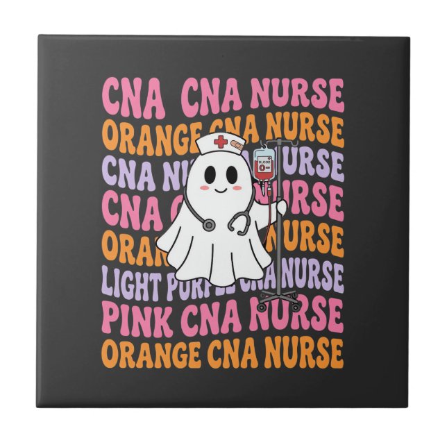 Halloween CNA Nurse Ghost Design Ceramic Tile (Front)