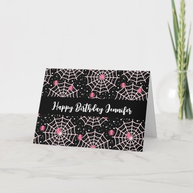 Halloween Cobwebs & Spiders Pattern Birthday Card (Front)