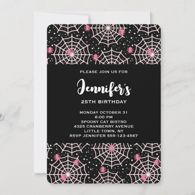 Halloween Cobwebs & Spiders Pattern Birthday Invitation (Front)