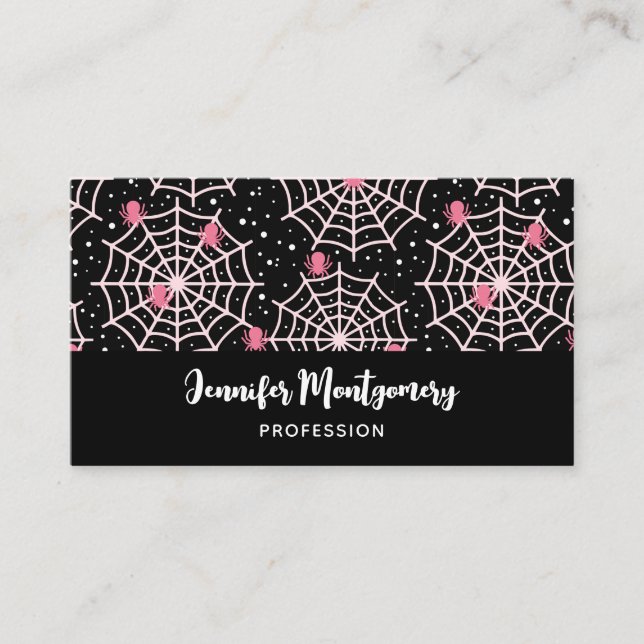 Halloween Cobwebs & Spiders Pattern Business Card (Front)