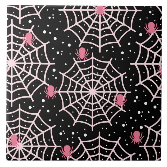 Halloween Cobwebs & Spiders Pattern Ceramic Tile (Front)