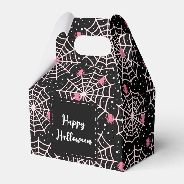 Halloween Cobwebs & Spiders Pattern Favour Box (Front Side)