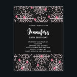 Halloween Cobwebs & Spiders Pattern Invitation Postcard<br><div class="desc">Birthday invitation postcard with a cute seamless pattern with white cobwebs and pink spiders.</div>