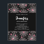 Halloween Cobwebs & Spiders Pattern Invitation Postcard<br><div class="desc">Birthday invitation postcard with a cute seamless pattern with white cobwebs and pink spiders.</div>