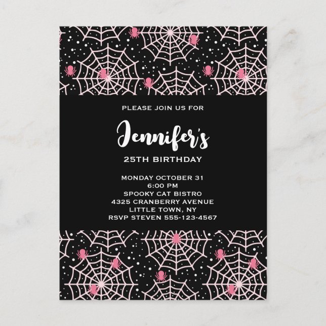 Halloween Cobwebs & Spiders Pattern Invitation Postcard (Front)