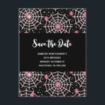Halloween Cobwebs & Spiders Pattern Save the Date Invitation Postcard<br><div class="desc">Save the date postcard with a cute seamless pattern with white cobwebs and pink spiders.</div>