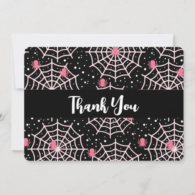 Halloween Cobwebs & Spiders Pattern Thank You Card (Front)