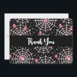 Halloween Cobwebs & Spiders Pattern Thank You Card<br><div class="desc">Flat thank You card with a cute seamless pattern with white cobwebs and pink spiders.</div>