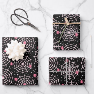 Halloween Cobwebs & Spiders Pattern Wrapping Paper Sheet