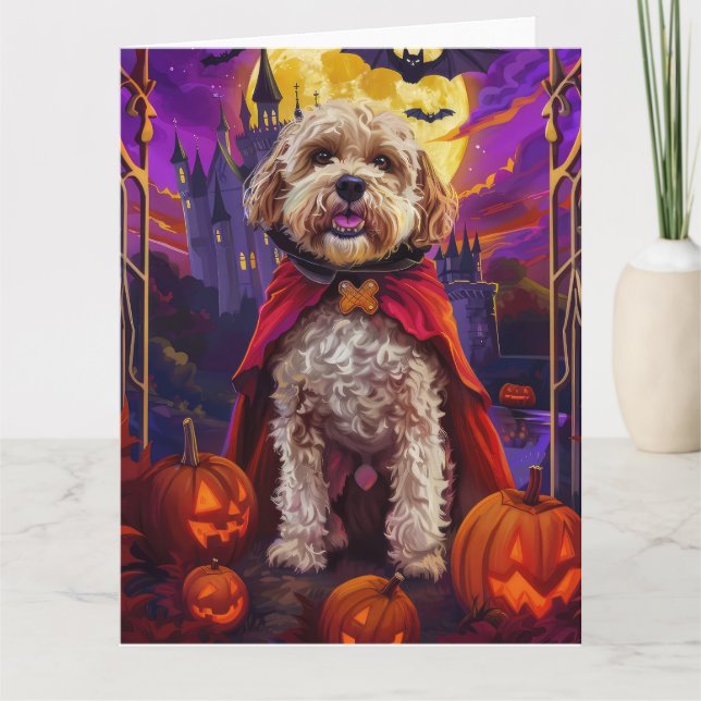 Halloween Cockapoo Vampire Pumpkins Scary Card (Front)