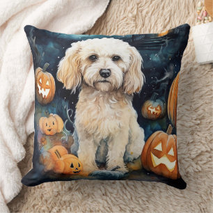 Halloween Cockapoo With Pumpkins Scary  Cushion