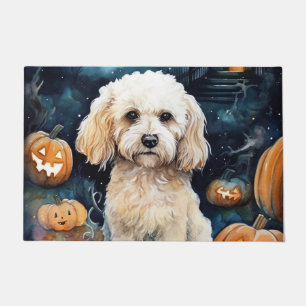 Halloween Cockapoo With Pumpkins Scary Doormat