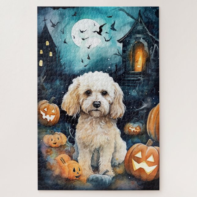 Halloween Cockapoo With Pumpkins Scary  Jigsaw Puzzle (Vertical)