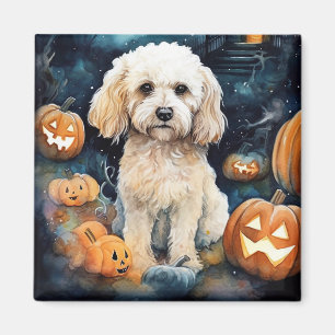 Halloween Cockapoo With Pumpkins Scary  Magnet