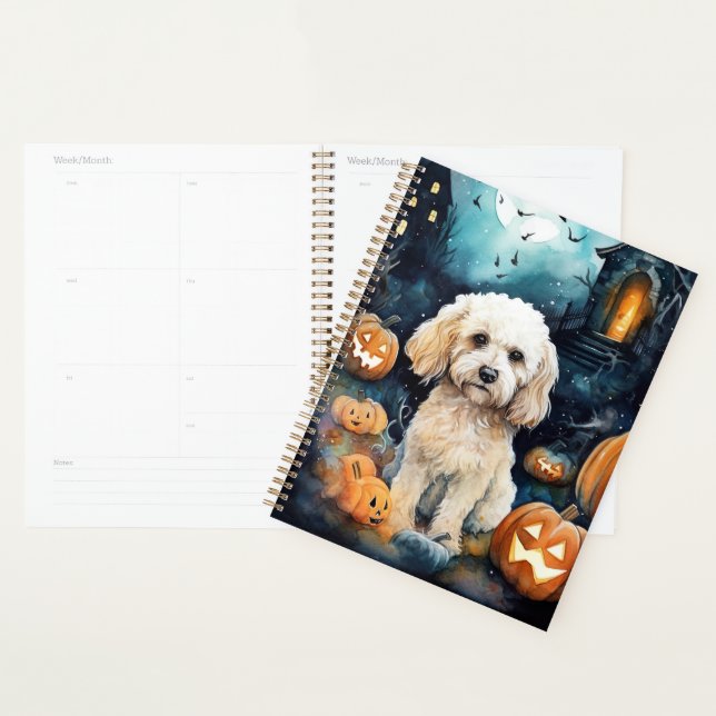 Halloween Cockapoo With Pumpkins Scary  Planner (Display)