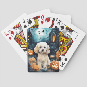 Halloween Cockapoo With Pumpkins Scary Playing Cards