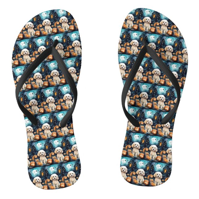 Halloween Cockapoo With Pumpkins Scary  Thongs (Footbed)