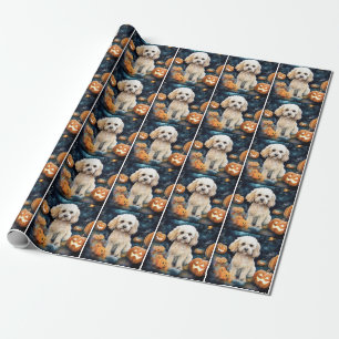 Halloween Cockapoo With Pumpkins Scary Wrapping Paper