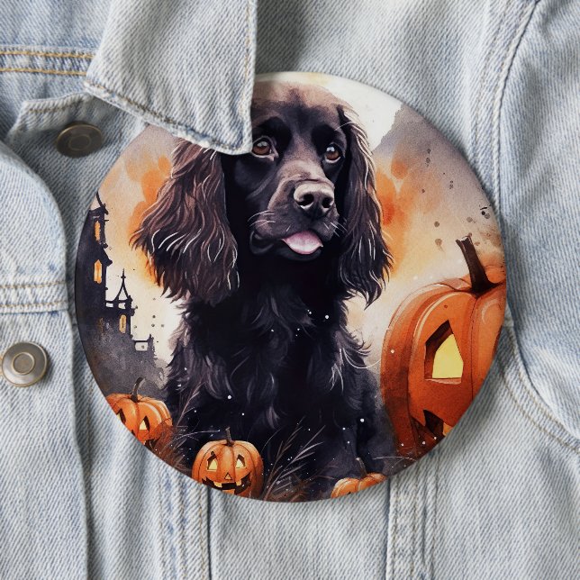 Halloween Cocker Spaniel With Pumpkins  6 Cm Round Badge (In Situ)