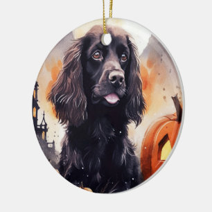 Halloween Cocker Spaniel With Pumpkins  Ceramic Ornament