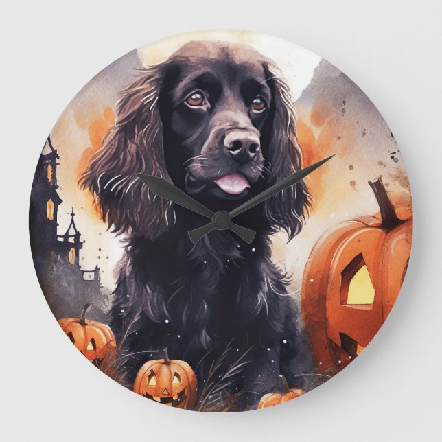 Halloween Cocker Spaniel With Pumpkins  Large Clock (Front)