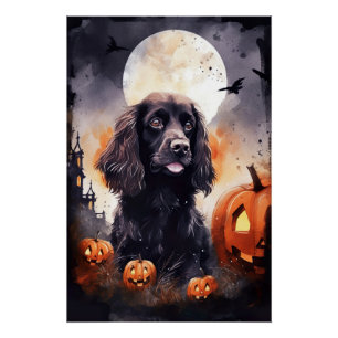 Halloween Cocker Spaniel With Pumpkins Poster