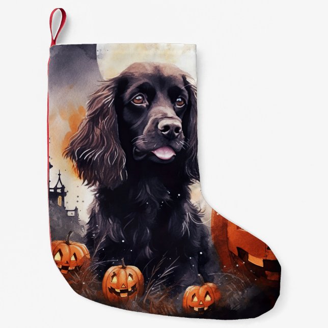 Halloween Cocker Spaniel With Pumpkins  Small Christmas Stocking (Front)