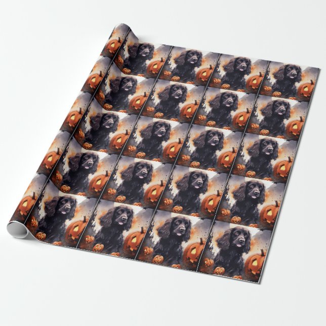 Halloween Cocker Spaniel With Pumpkins  Wrapping Paper (Unrolled)